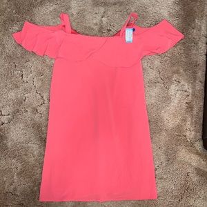 Coral colored off the shoulder Maurices dress